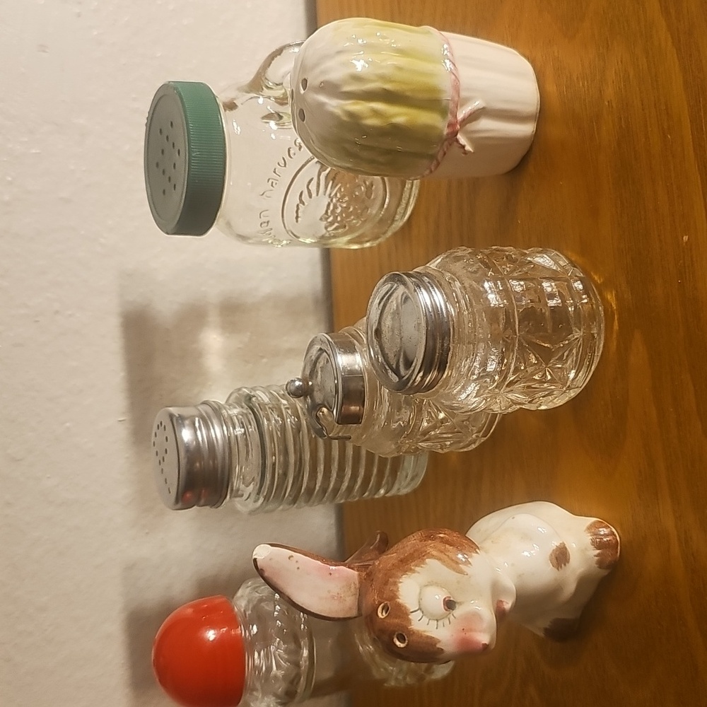 Salt & Pepper Shakers Lot 3 Porcelain Glass Vintage